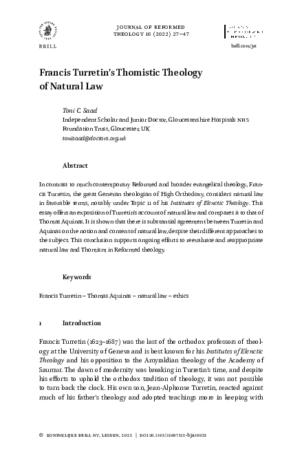 (PDF) Francis Turretin's Thomistic Theology of Natural Law