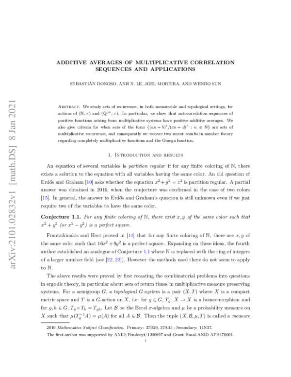 (PDF) Additive averages of multiplicative correlation sequences and ...
