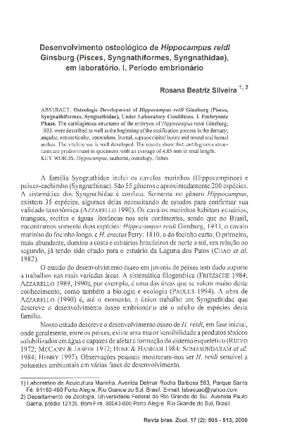 (PDF) Desenvolvimento osteológico de Hippocampus reidi Ginsburg (Pisces ...