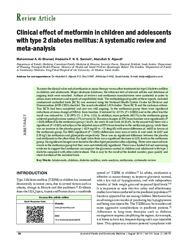 (PDF) Clinical effect of Metformin in children and adolescents with ...