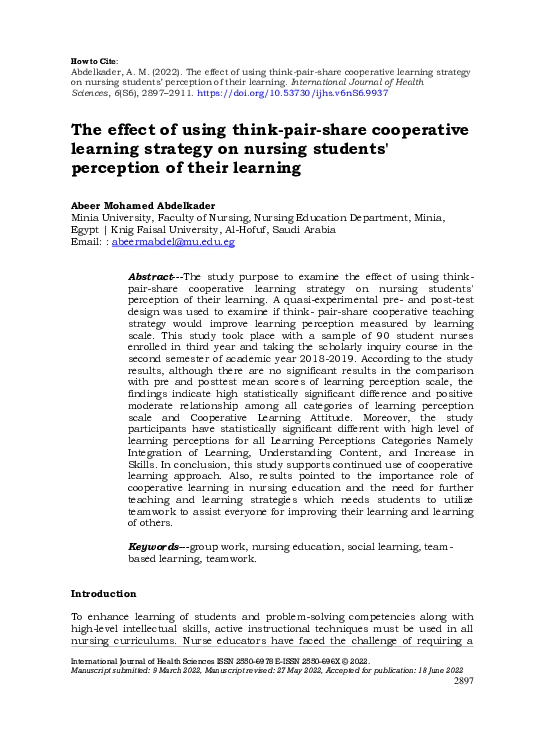 (PDF) Effect of Using Think-Pair-Share Cooperative Learning Strategy on ...