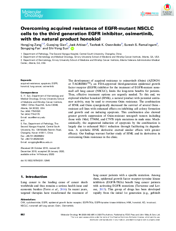 (PDF) Overcoming acquired resistance of EGFR‐mutant NSCLC cells to the ...