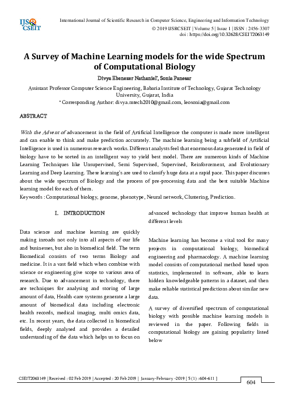 (PDF) A Survey of Machine Learning models for the wide Spectrum of ...