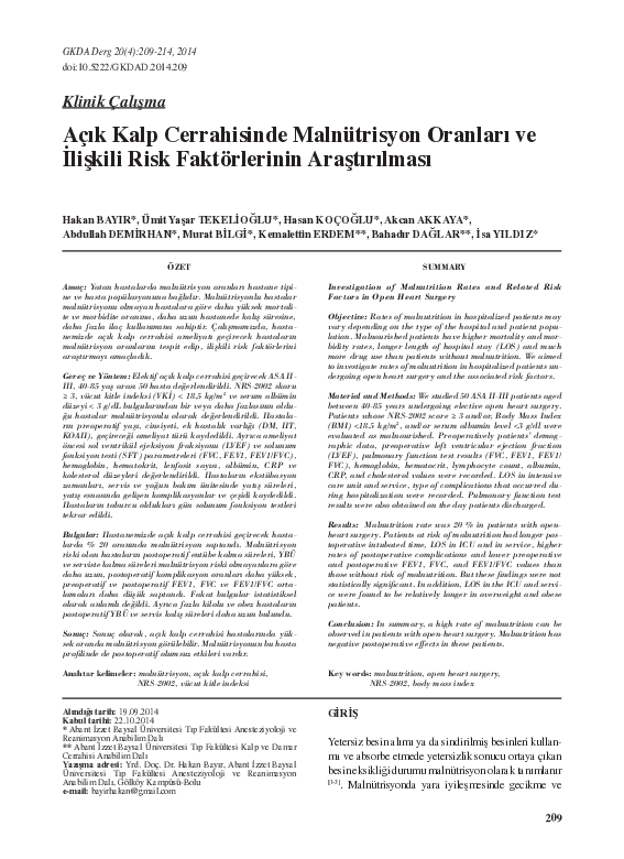 (PDF) Investigation of Malnutrition Rates and Related Risk Factors in ...