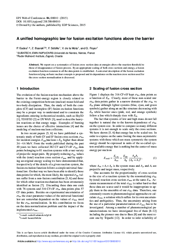 (PDF) A unified homographic law for fusion excitation functions above ...