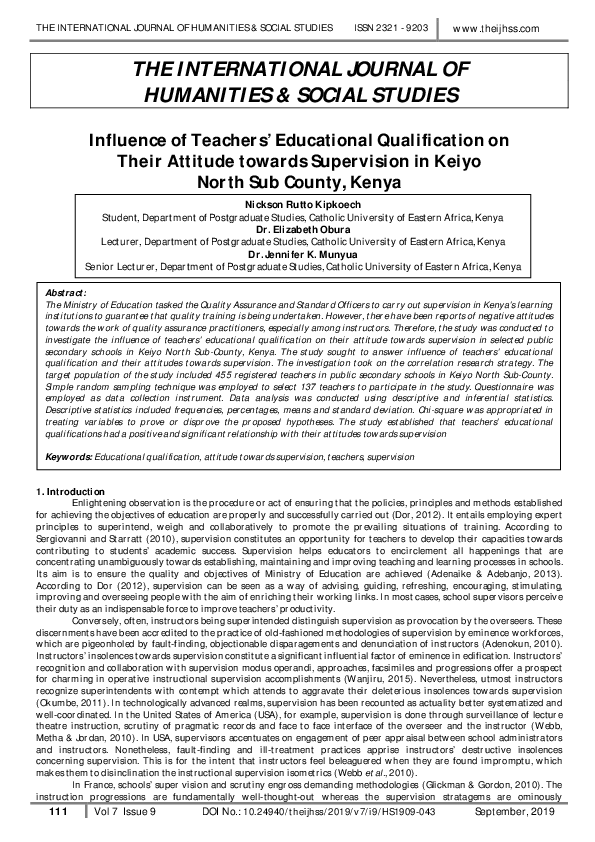 (PDF) Influence of Teachers’ Educational Qualification on Their