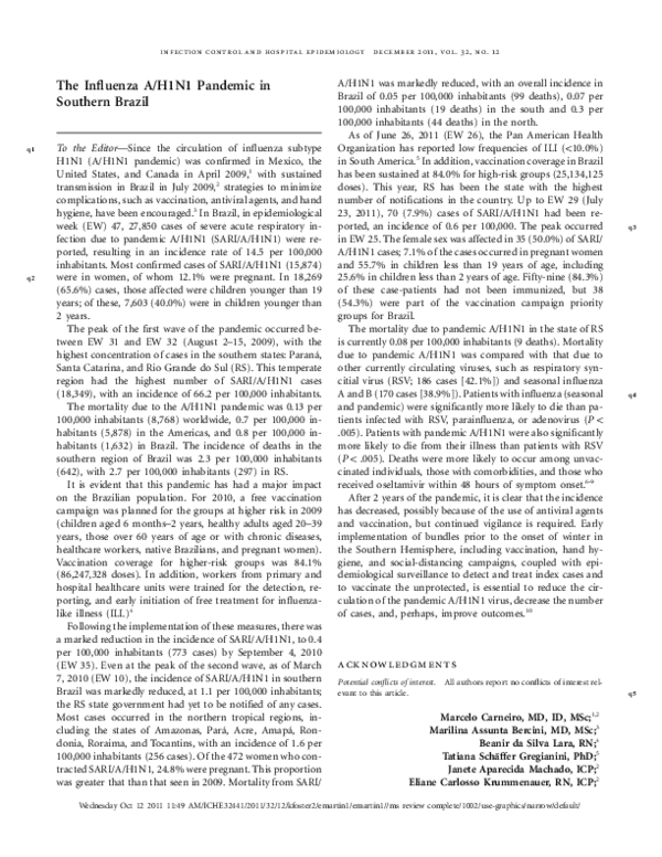 (PDF) The Influenza A/H1N1 Pandemic in Southern Brazil