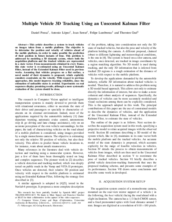 (PDF) Multiple vehicle 3D tracking using an unscented Kalman filter