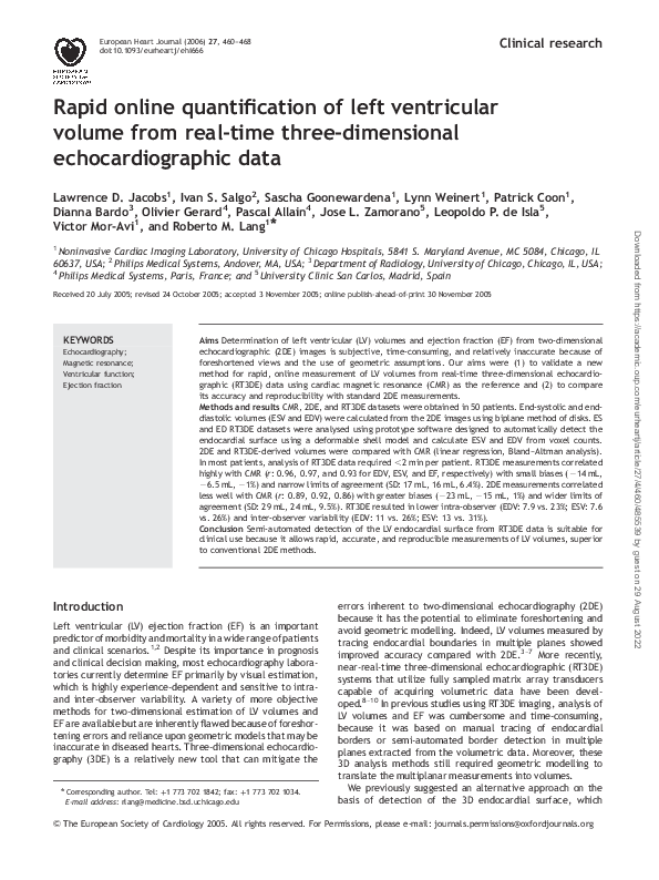 (PDF) Rapid online quantification of left ventricular volume from real ...