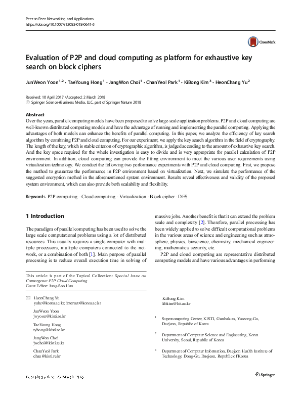 (PDF) Evaluation of P2P and cloud computing as platform for exhaustive ...