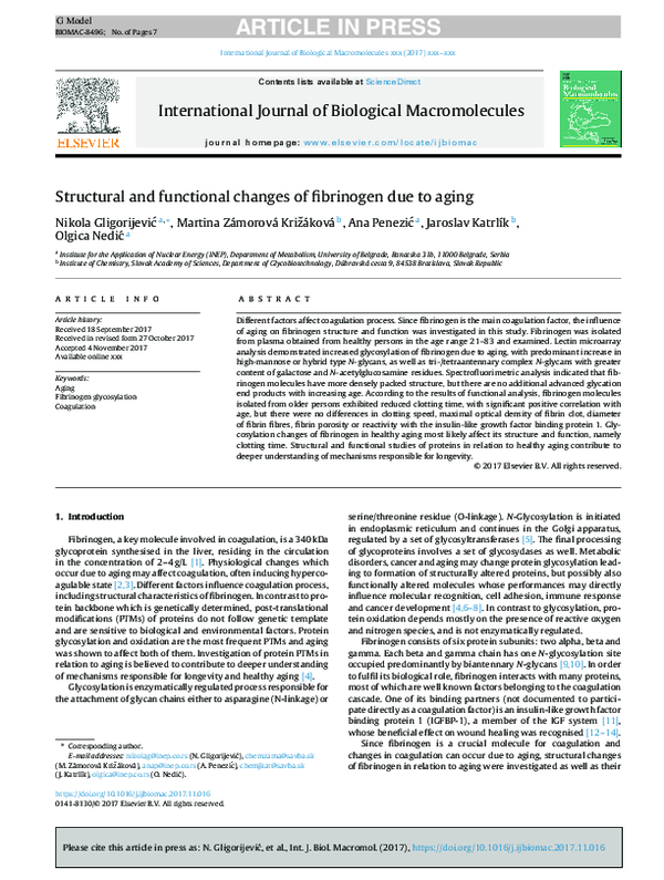 (PDF) Structural and functional changes of fibrinogen due to aging
