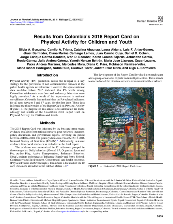 (PDF) Results from Colombia’s 2018 Report Card on Physical Activity for