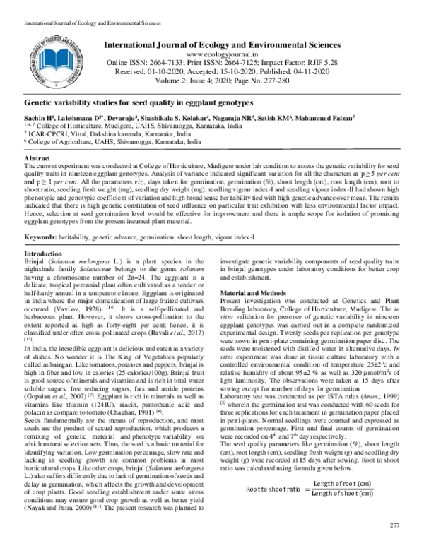 (PDF) Genetic variability studies for seed quality in eggplant genotypes