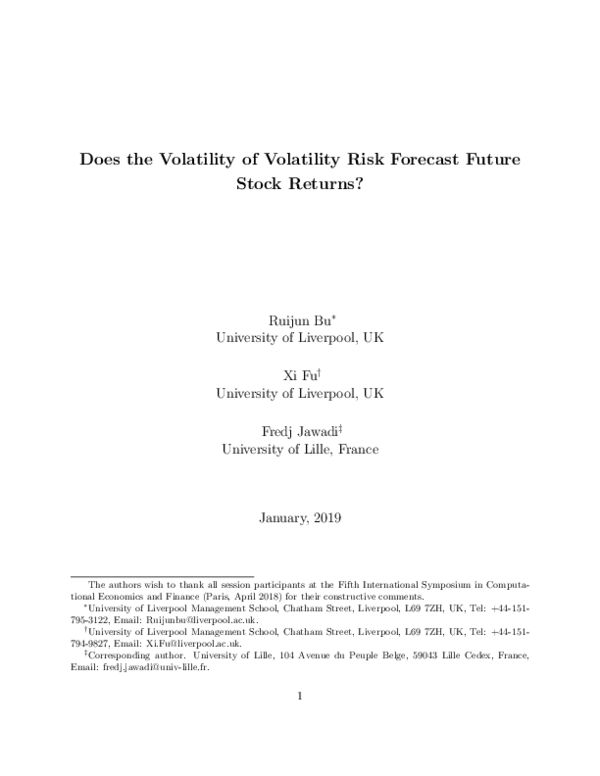 (PDF) Does the volatility of volatility risk forecast future stock returns?