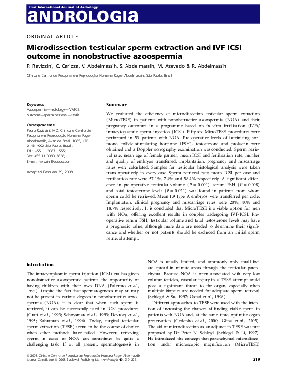 (PDF) Microdissection testicular sperm extraction and IVF-ICSI outcome ...