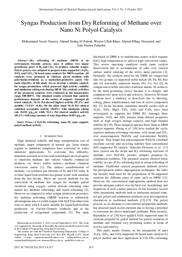 (PDF) Syngas Production from Dry Reforming of Methane over Nano Ni ...