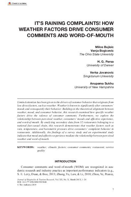 (PDF) It’s Raining Complaints! How Weather Factors Drive Consumer ...
