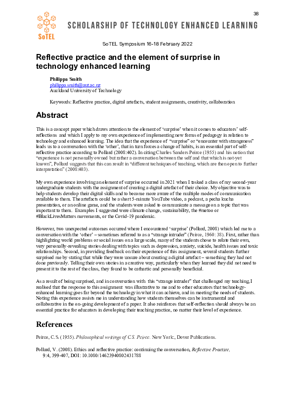 (PDF) Reflective practice and the element of surprise in technology ...