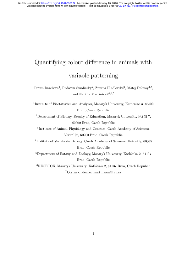 (PDF) Quantifying colour difference in animals with variable patterning
