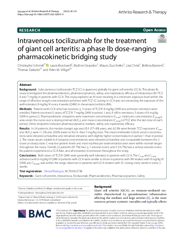 (PDF) Intravenous tocilizumab for the treatment of giant cell arteritis ...