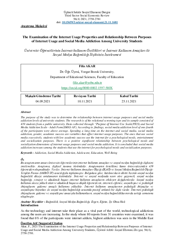 (PDF) The Examination of the Internet Usage Properties and Relationship ...