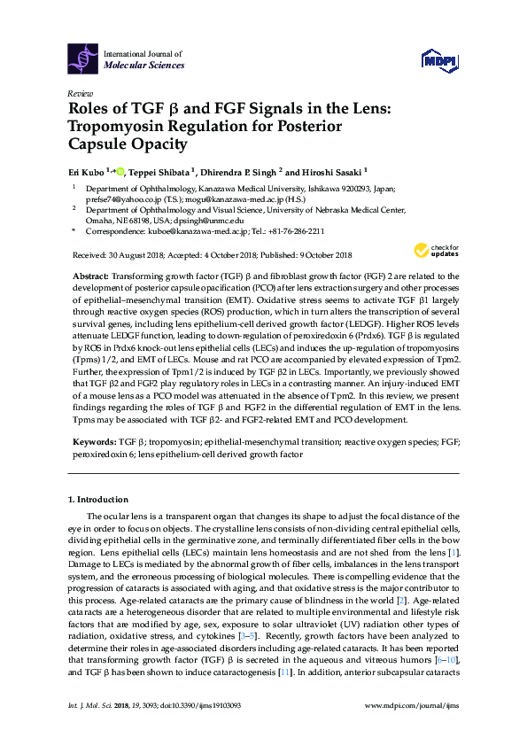 (PDF) Roles of TGF β and FGF Signals in the Lens: Tropomyosin ...