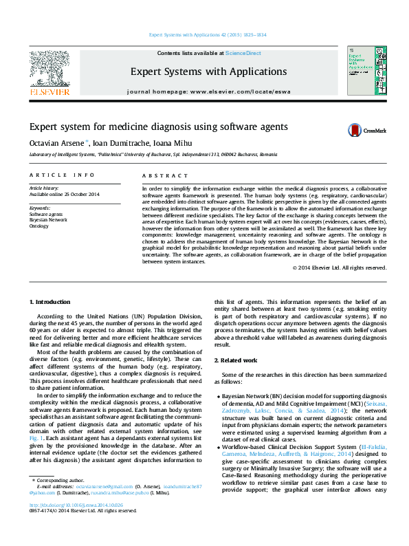 (PDF) Expert system for medicine diagnosis using software agents