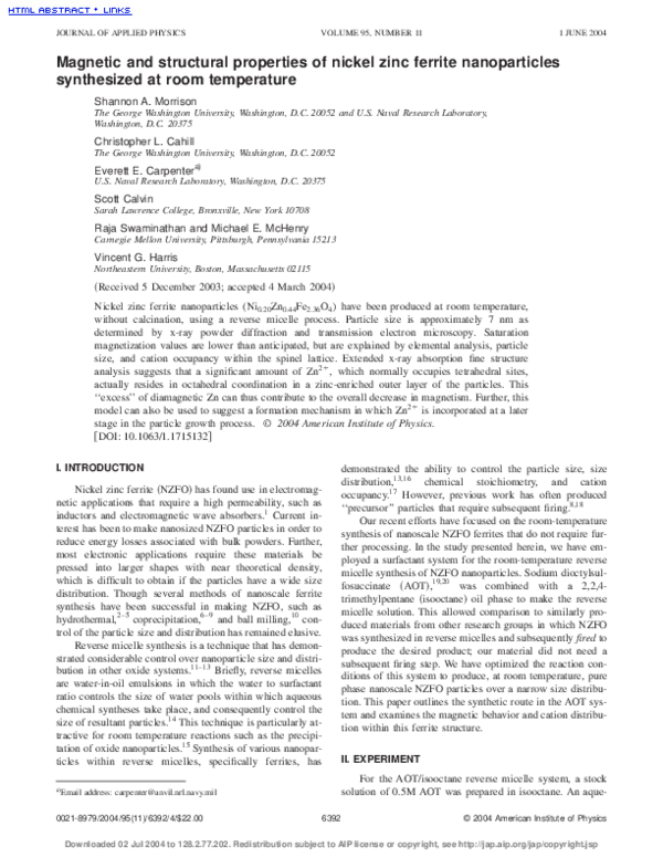 (PDF) Magnetic and structural properties of nickel zinc ferrite ...