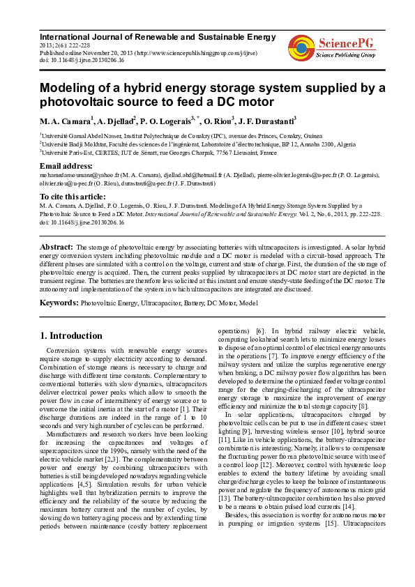 (PDF) Modeling of A Hybrid Energy Storage System Supplied by a