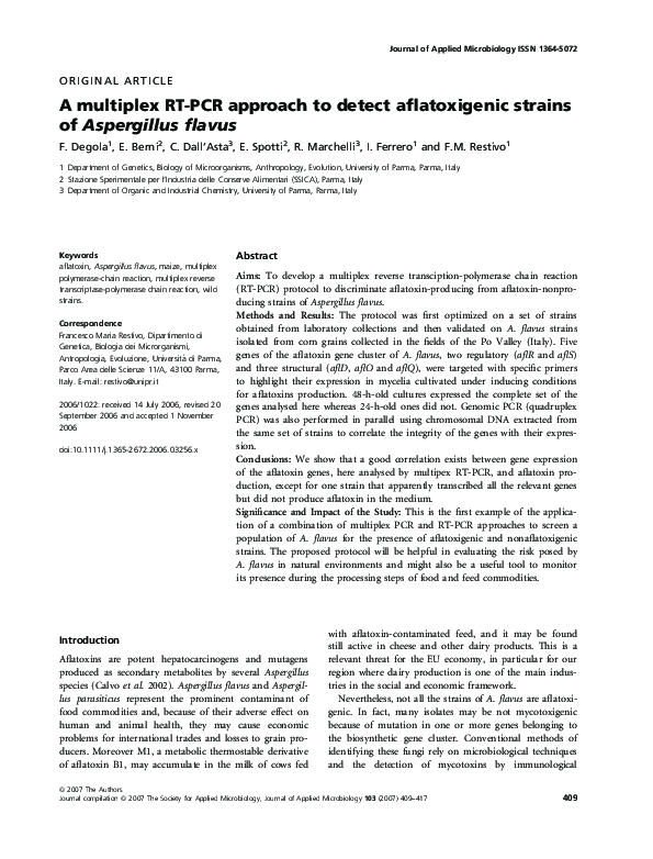 (PDF) A multiplex RT-PCR approach to detect aflatoxigenic strains of ...