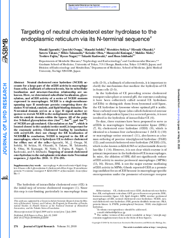 (PDF) Targeting of neutral cholesterol ester hydrolase to the ...