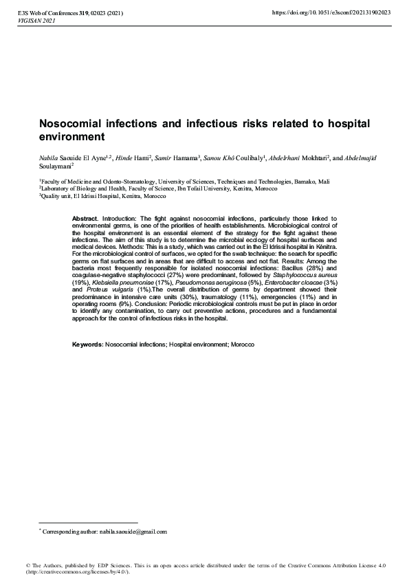 (PDF) Nosocomial infections and infectious risks related to hospital ...