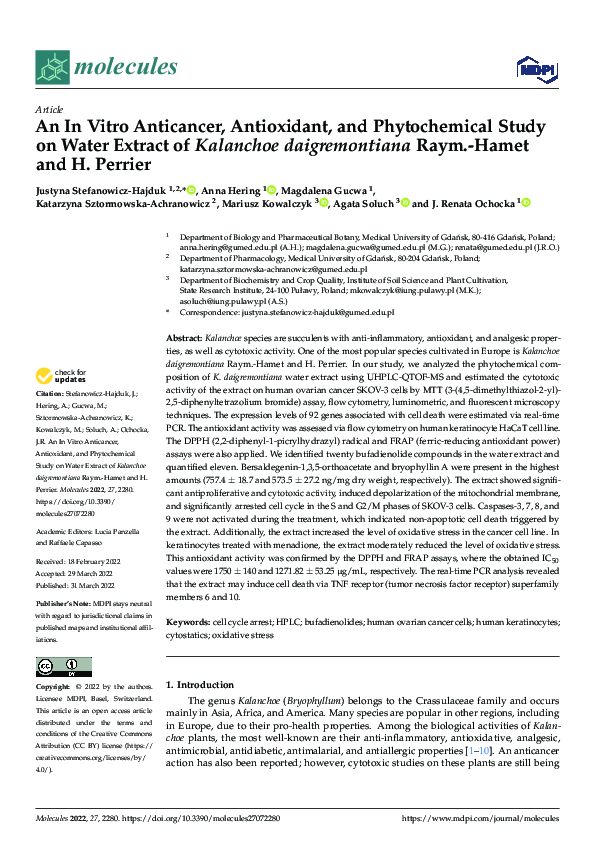 (PDF) An In Vitro Anticancer, Antioxidant, and Phytochemical Study on ...