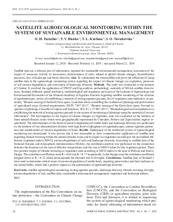 (PDF) Satellite agroecological monitoring within the system of ...