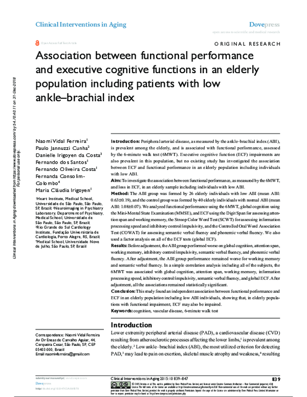 (PDF) Association between functional performance and executive ...