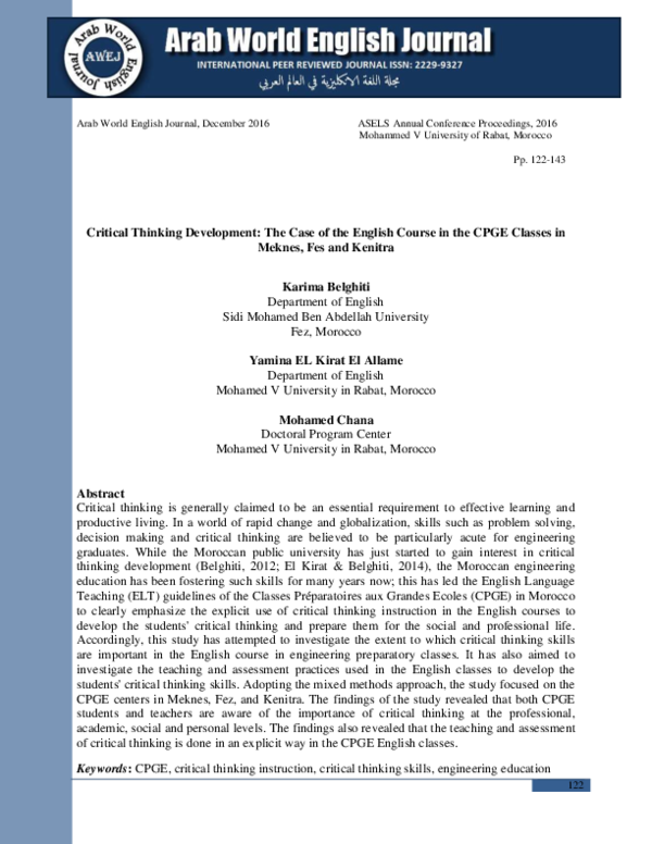 (PDF) Critical Thinking Development: The Case of the English Course in ...