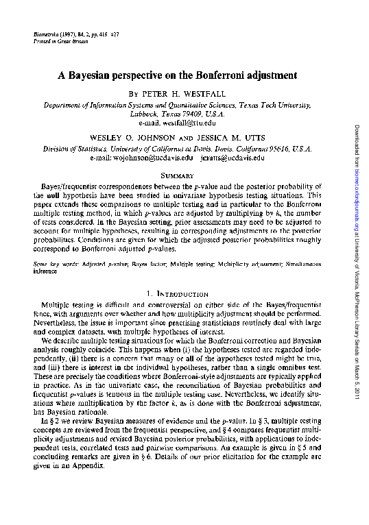 (PDF) A Bayesian perspective on the Bonferroni adjustment