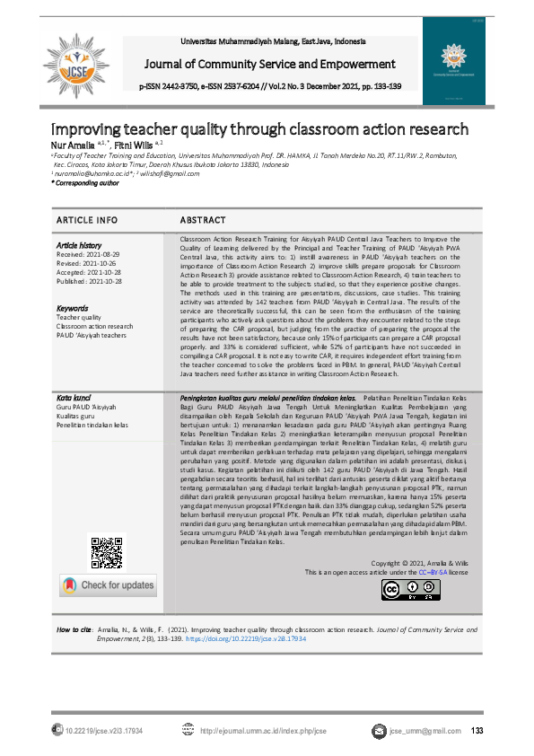 (PDF) Improving teacher quality through classroom action research