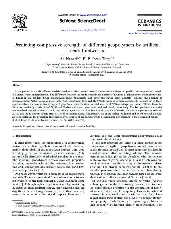 (PDF) Predicting compressive strength of different geopolymers by ...