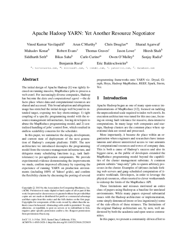 (PDF) Apache Hadoop YARN Carlo Aldo Curino Academia.edu