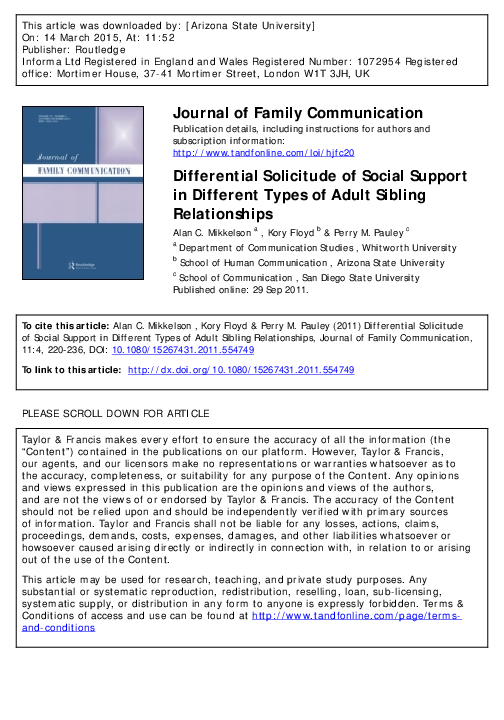 (PDF) Differential Solicitude of Social Support in Different Types of ...