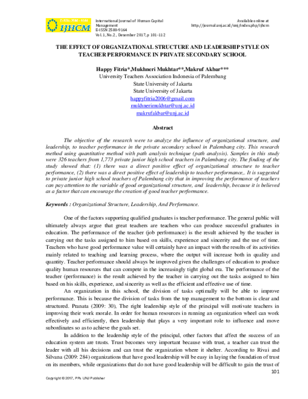 (PDF) The Effect of Organizational Structure and Leadership Style on ...