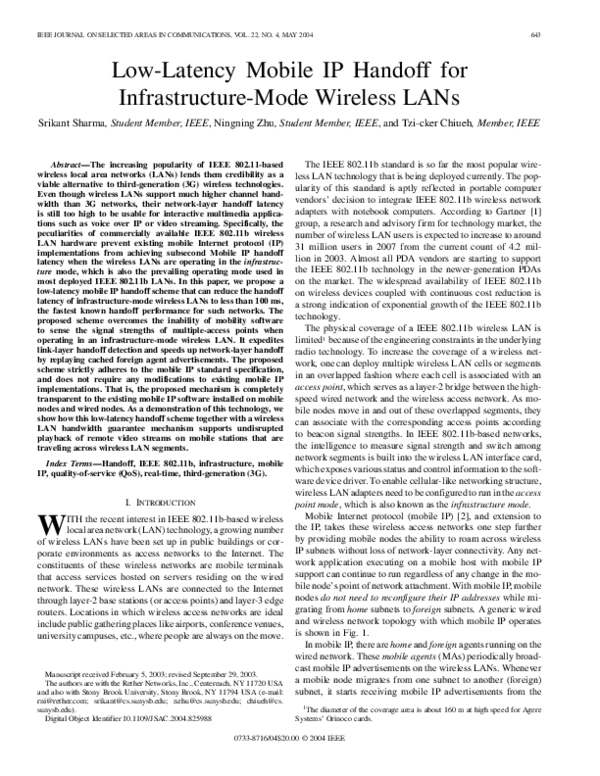 (PDF) Low-Latency Mobile IP Handoff for Infrastructure-Mode Wireless LANs