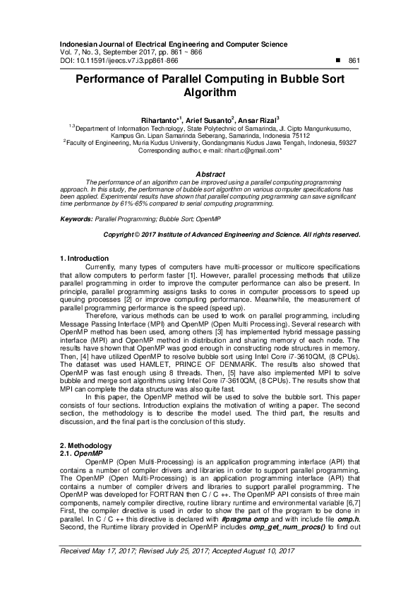 (PDF) Performance of Parallel Computing in Bubble Sort Algorithm