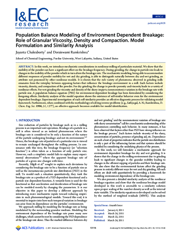 (PDF) Population Balance Modeling of Environment Dependent Breakage ...