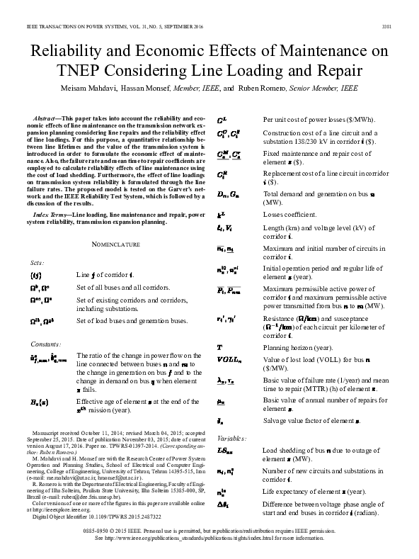 Reliability and Economic Effects of Maintenance on TNEP Considering Line Loading and Repair