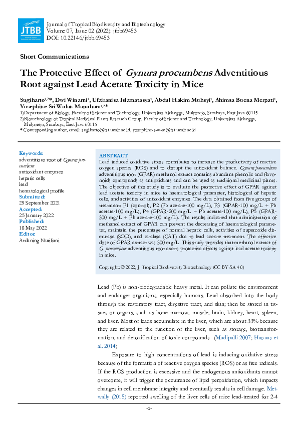 (PDF) The Protective Effect of Gynura procumbens Adventitious Root