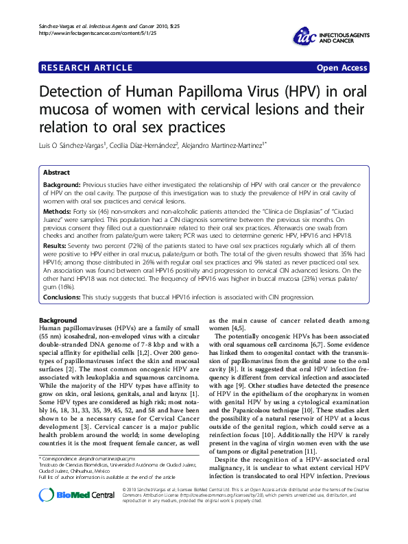 (PDF) Detection of Human Papilloma Virus (HPV) in oral mucosa of women ...