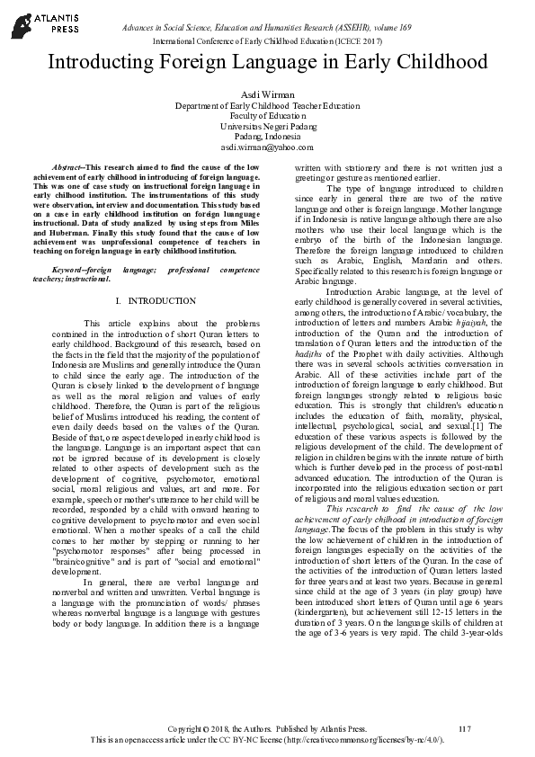 (PDF) Introducing Foreign Language in Early Childhood
