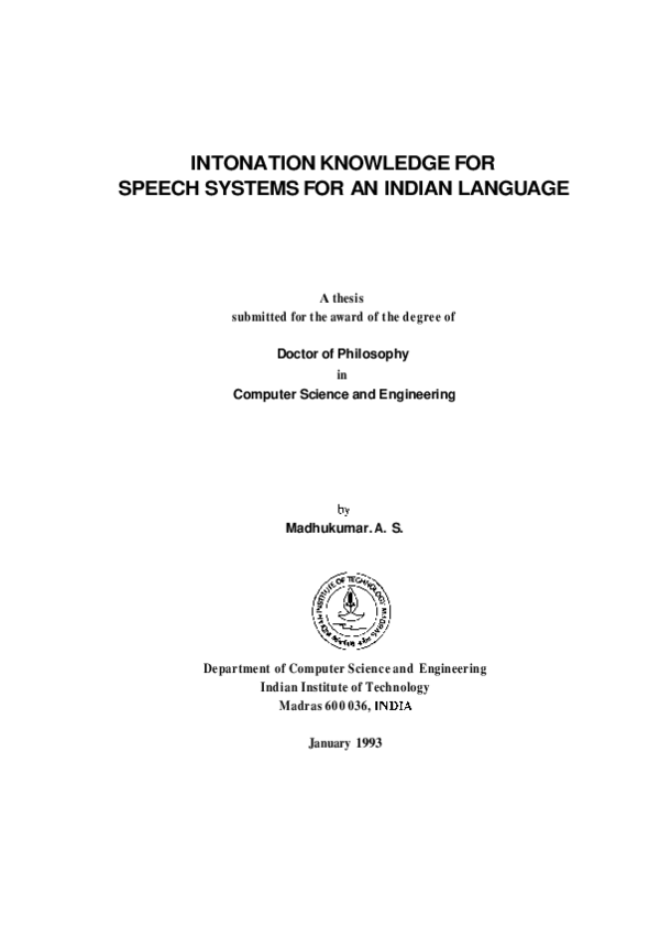 (PDF) Intonation knowledge for speech systems for an Indian language